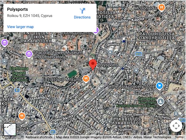 Polysports Nicosia Cyprus sports equipment store location map